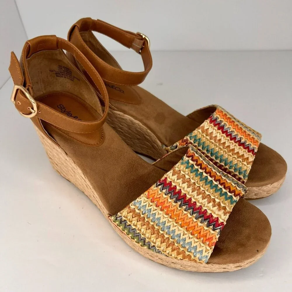 Style & Co. Womens Multicolor F42199 Seleeney Wedge Size 10M Slingback Sandals